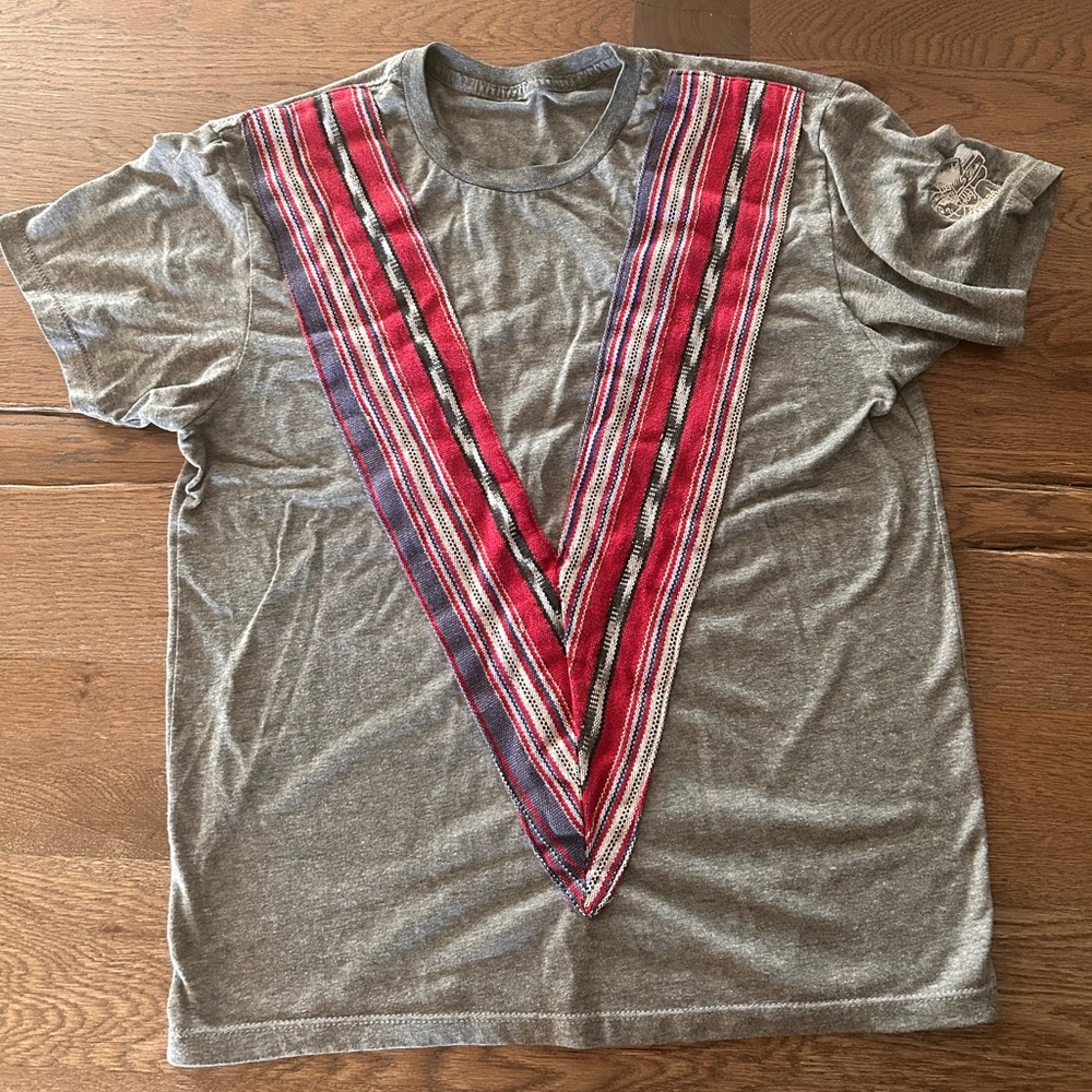 Gray T Shirt with Mexican Fabric Detail